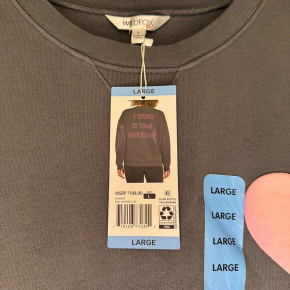 NEW WILDFOX women's size large L I Wish it was Saturday graphic sweatshirt top - Picture 9 of 9